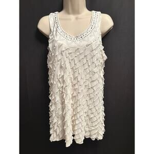 Dress Barn Beaded Ruffle Tank NWT Womens Large Ivory Sleeveless Boho Fairycore